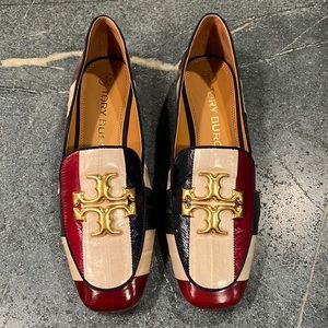 Tory Burch Ruby 15mm Eel leather/grosgrain new navy multi size 8